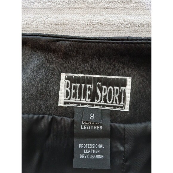 Belle Sport Womens Genuine Leather Pants Black Size 8 Straight Leg Elegant - Picture 12 of 12